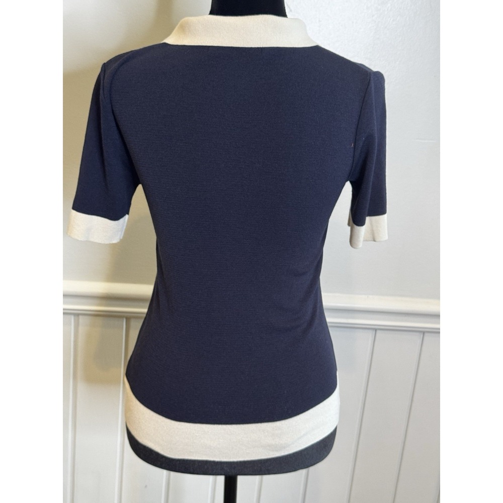LARTIGENT Knit Polo Top Free Size Navy Cream Minimalist Quiet Luxury Chic - Picture 7 of 9